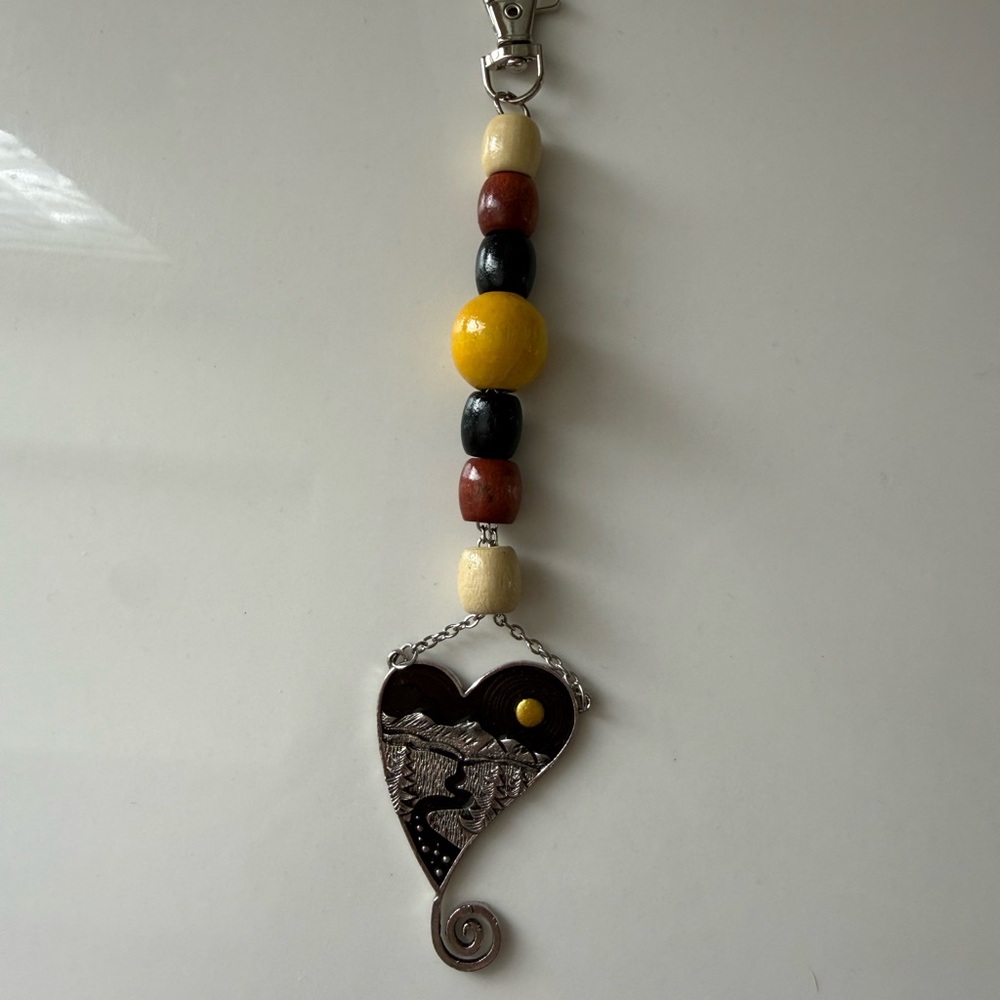 Mountain Heart Pendant Purse Charm with Beaded Chain